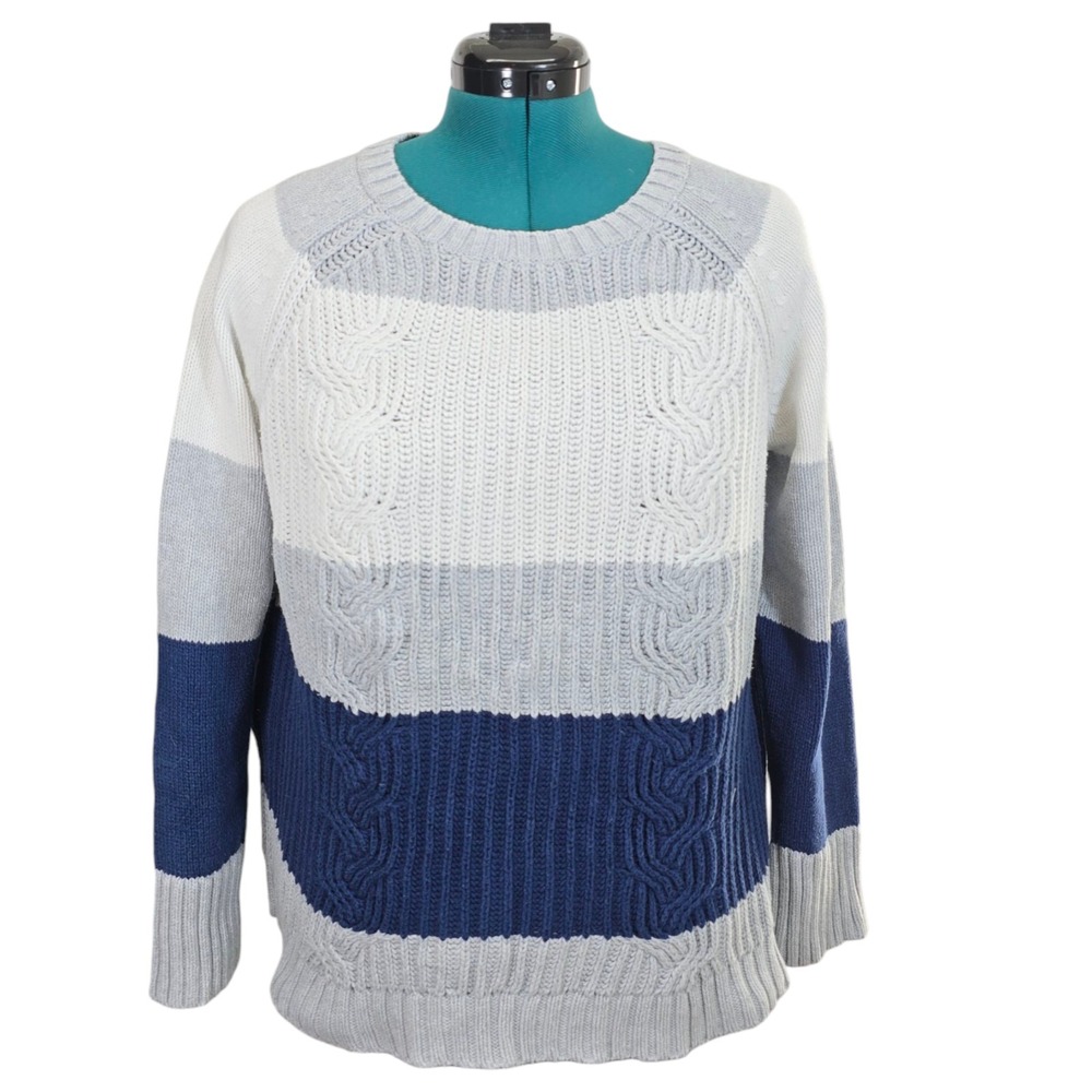 Tura By Vince‎ Camuto Cotton Striped Long Sleeve Pullover Womens Sweater Size M